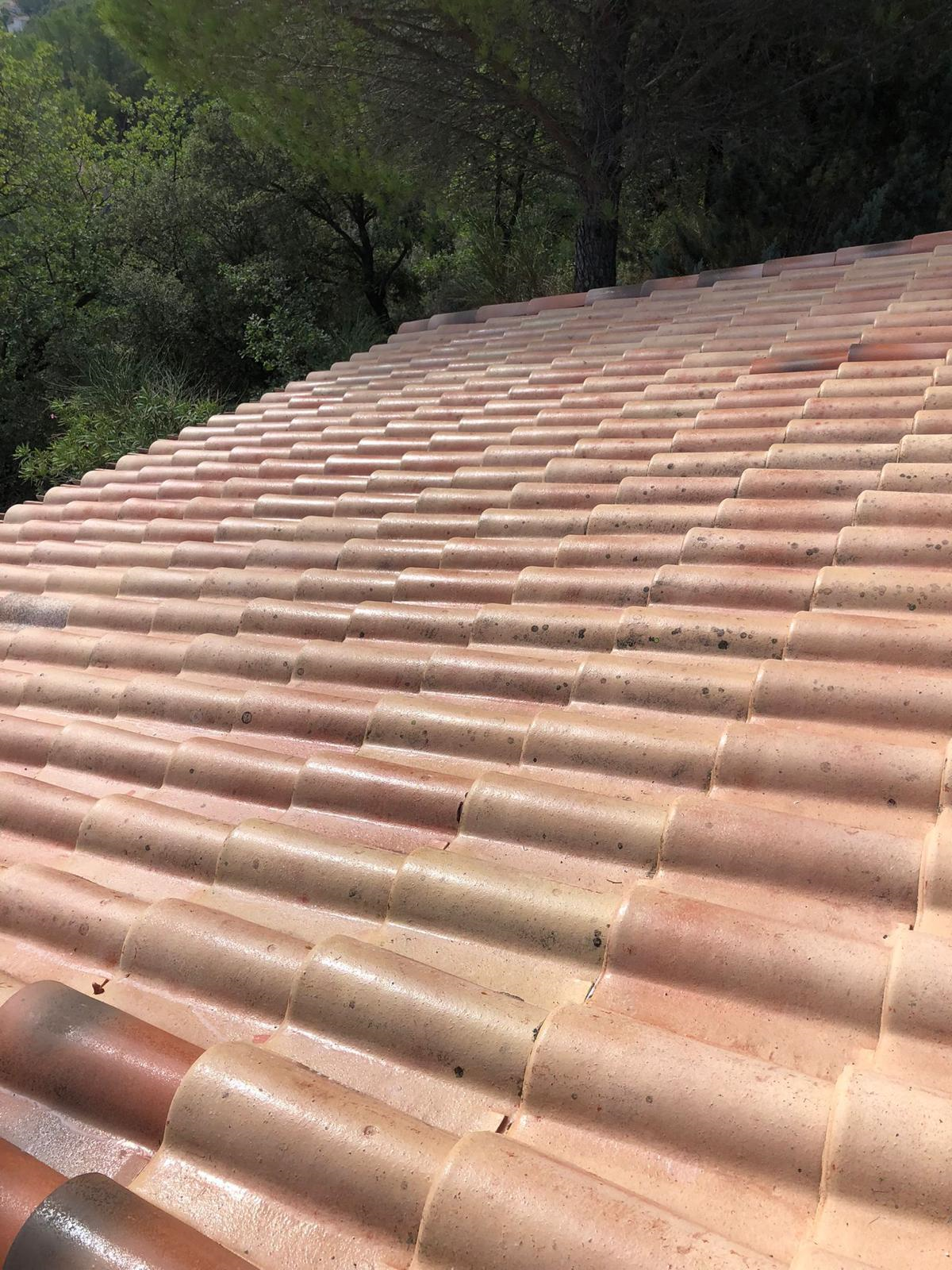 Chantier de nettoyage et traitement des tuiles à Bormes-les-Mimosas